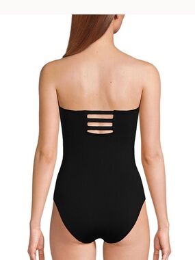 Lands End New Black Swimsuit- Chlorine Resistant High Leg Strappy One Piece, 16